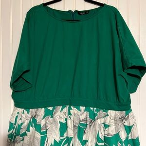 Eshakti Green and White Floral Dress Fit and Flare Size 26W